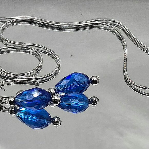 Stainless Steel Cobalt Blue Crystal Necklace and Earings Set - Picture 11 of 12